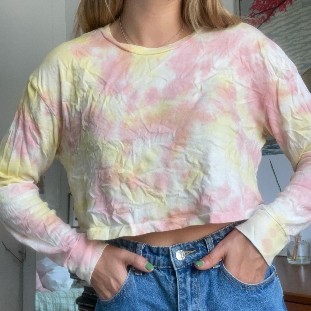 Reformation tie dye long sleeved crop top